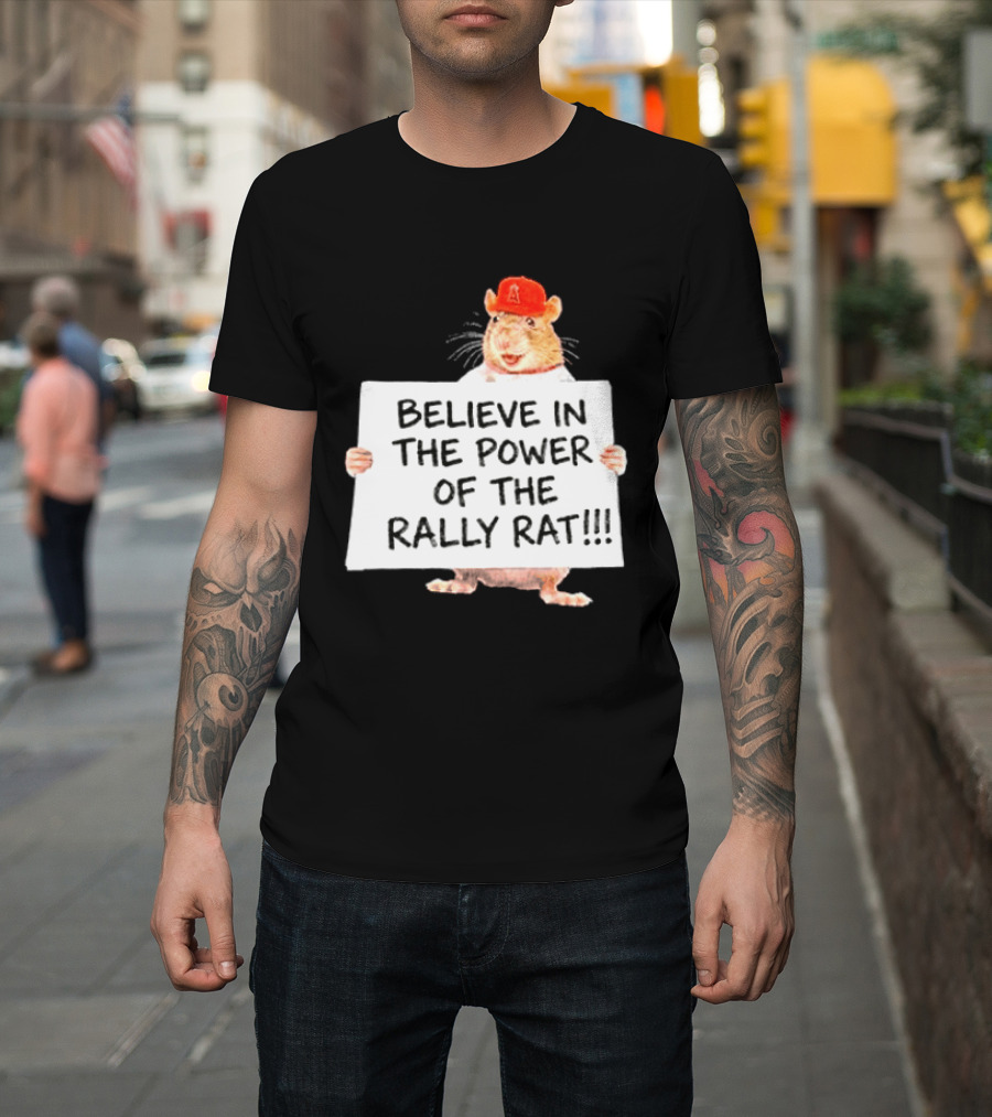 Believe In The Power Of The Rally Rat Red Cap Baseball Fan Spirit T-Shirt