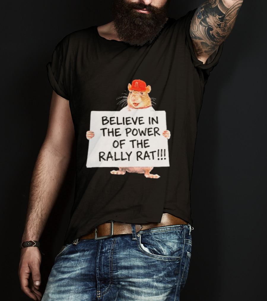 Believe In The Power Of The Rally Rat Red Cap Baseball Fan Spirit T-Shirt