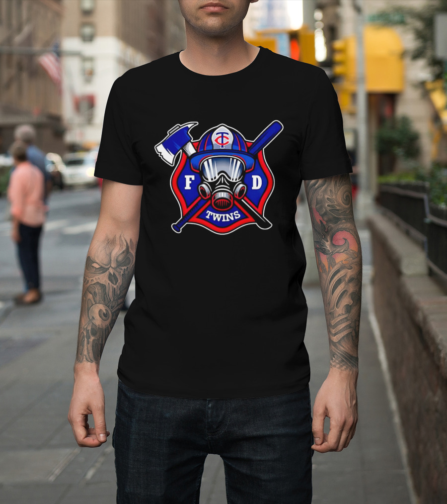 Minnesota Twins FD Firefighters Helmet Axe Baseball Bat T-Shirt
