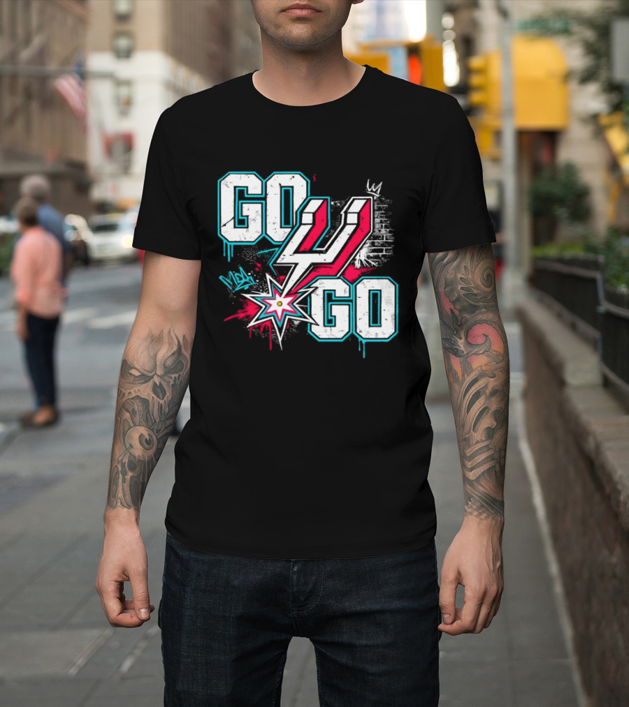 San Antonio Spurs Go Spurs Go Basketball Graffiti 4 Star T-Shirt