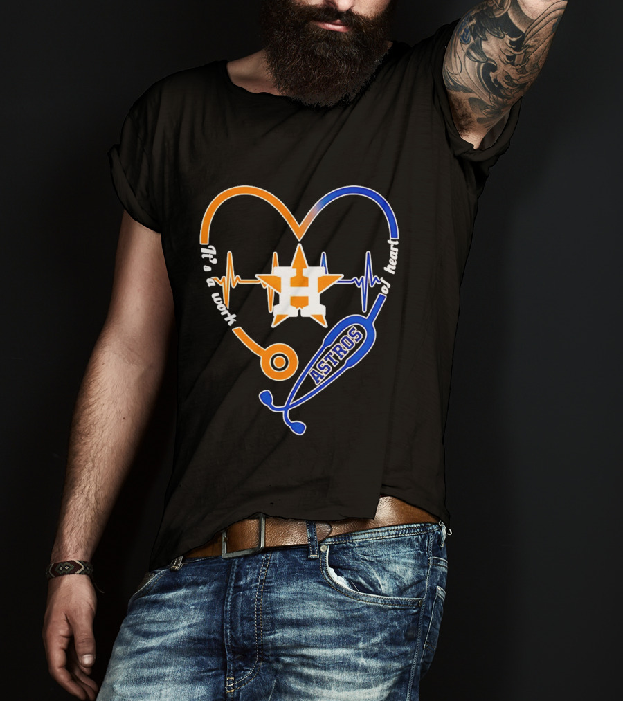 Houston Astros Nurse Heartbeat Stethoscope It's A Work Of Heart MLB T-Shirt