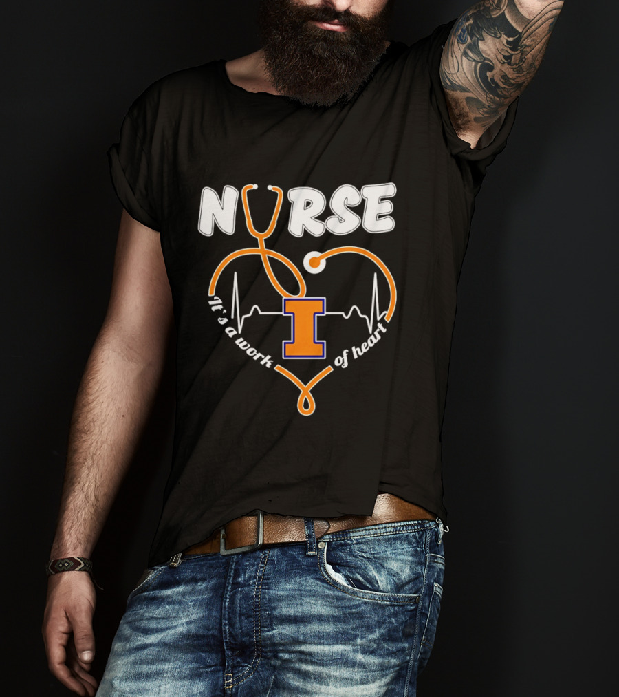 Nurse Illinois Fighting Illini It's A Work Of Heart Stethoscope Heart T-Shirt
