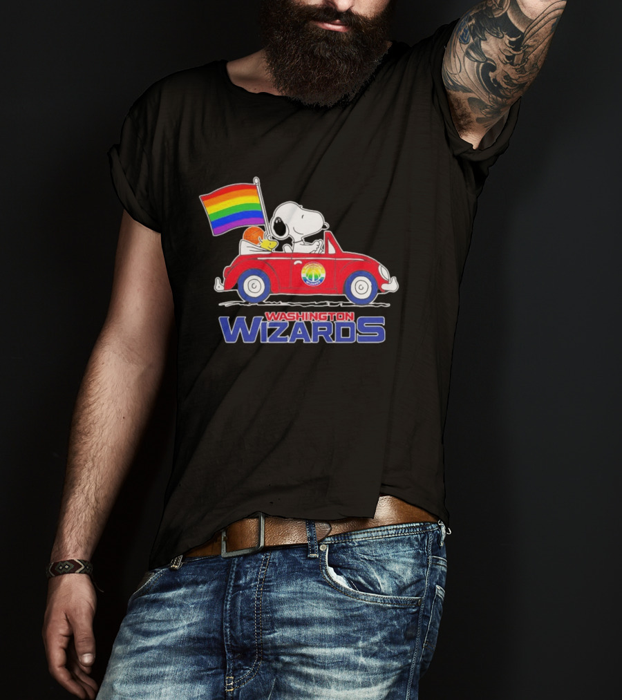 Washington Wizards Snoopy Woodstock Rainbow Pride Car T-Shirt