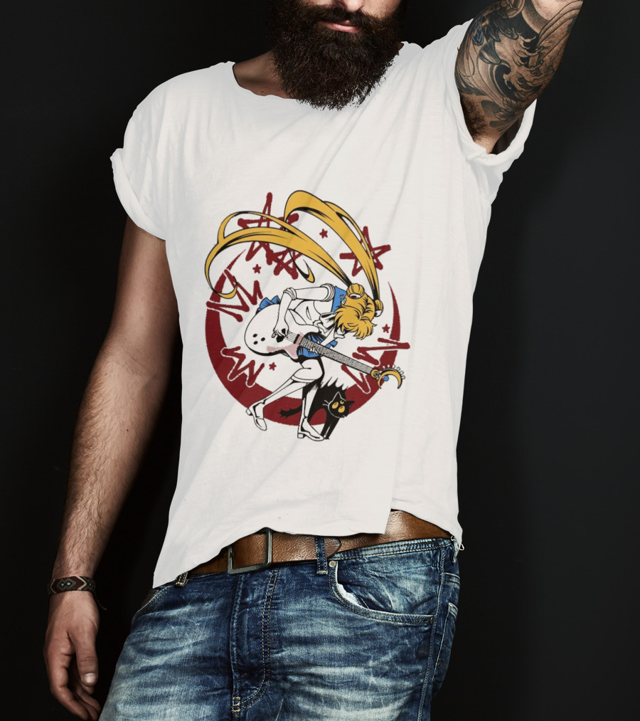 Rock N' Roll Moonlight Pop Culture Wizard Sailor Character Magic Guitar T-Shirt
