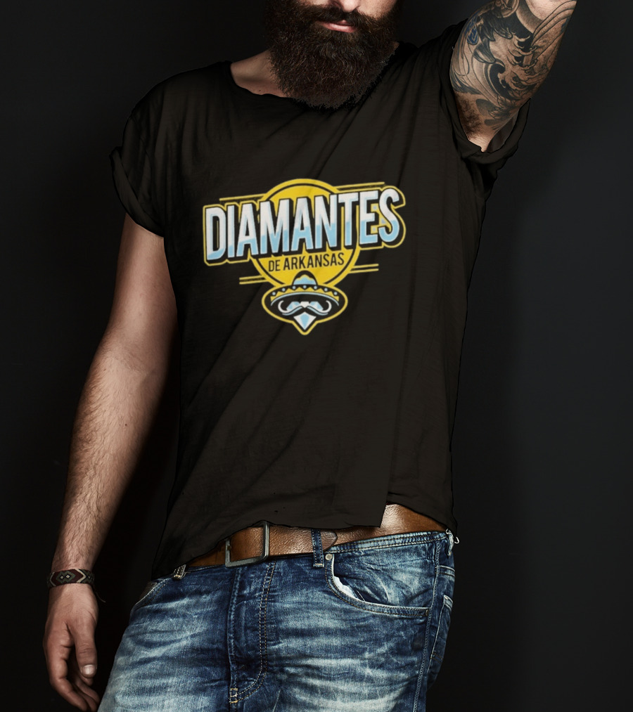 Diamantes De Arkansas Travelers Baseball Team Mustache T-Shirt