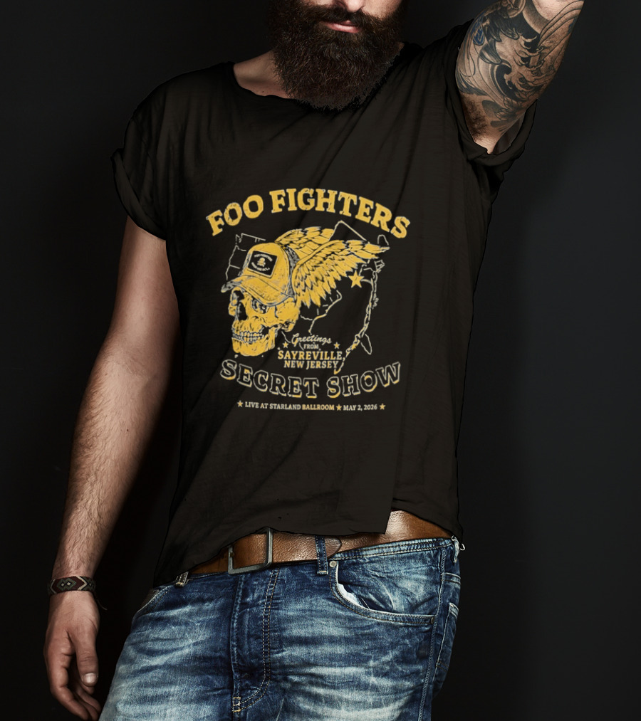 Foo Fighters Sayreville New Jersey 2026 Secret Show Winged Skull Starland Ballroom May 2 T-Shirt