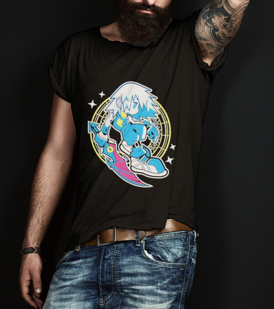 Riku Anime Cartoon Character With Sword And Stars In Pastel T-Shirt