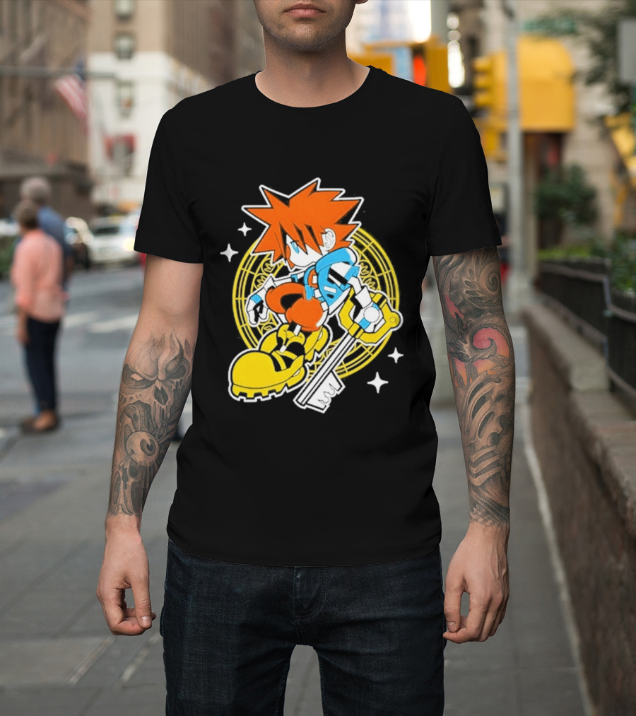 Sora Keyblade Cartoon Character With Bold Colors And Magic Circle T-Shirt