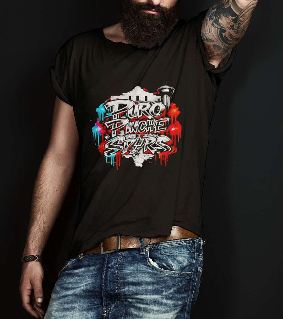 Puro Pinche Spurs San Antonio Vibes Alamo Skyline Fiesta T-Shirt
