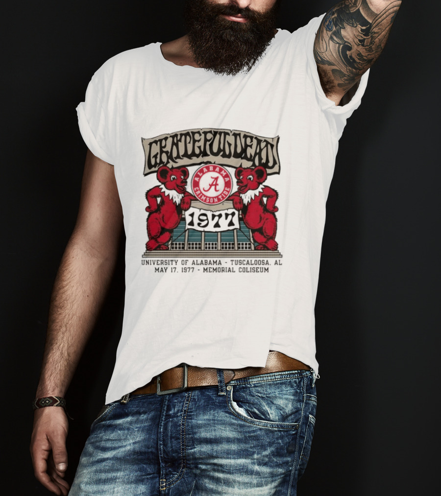 Grateful Dead Alabama Crimson Tide 1977 Memorial Coliseum Tuscaloosa Bears T-Shirt