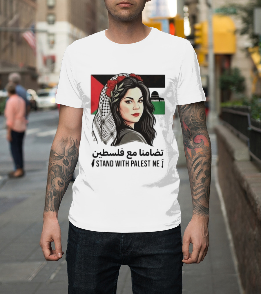 Stand With Palestine Women تضامنًا مع فلسطين Iconic Figure With Traditional Scarf And Flag T-Shirt