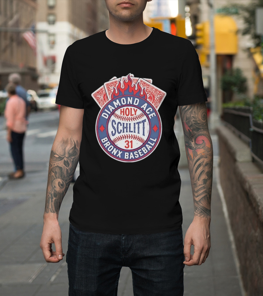 Diamond Ace Holy Schlitt Bronx Baseball 31 Cards Flame T-Shirt