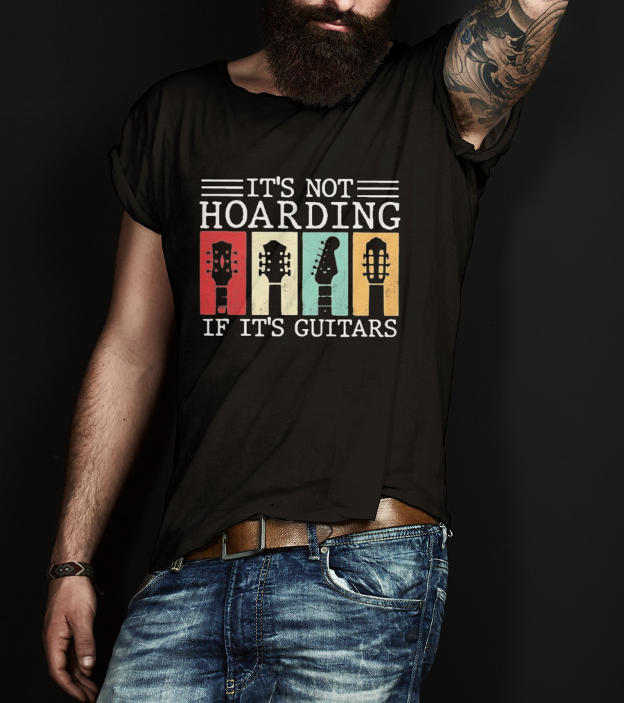 It's Not Hoarding If It's Guitars Headstock Collage T-Shirt