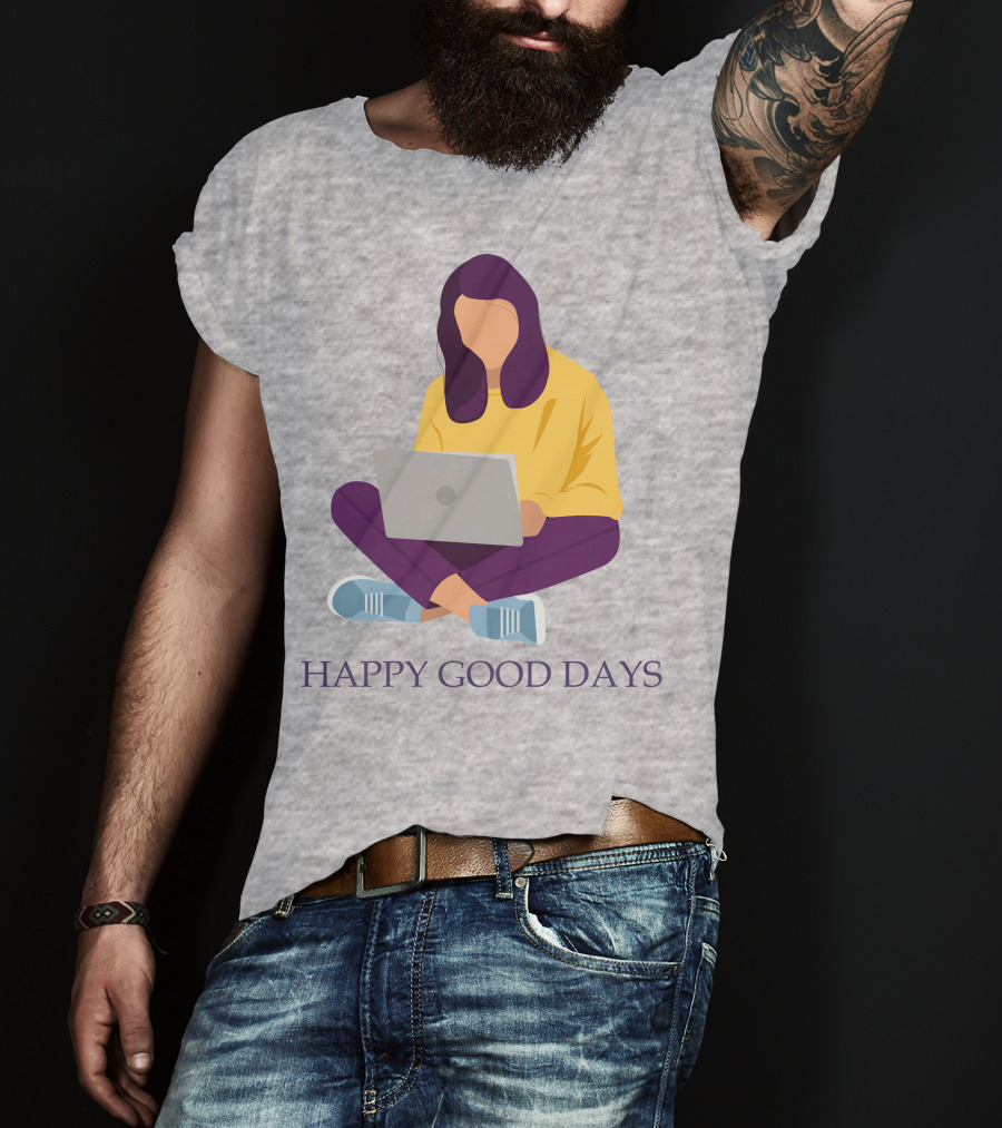 HAPPY GOOD DAYS Laptop Sitting Woman T-Shirt