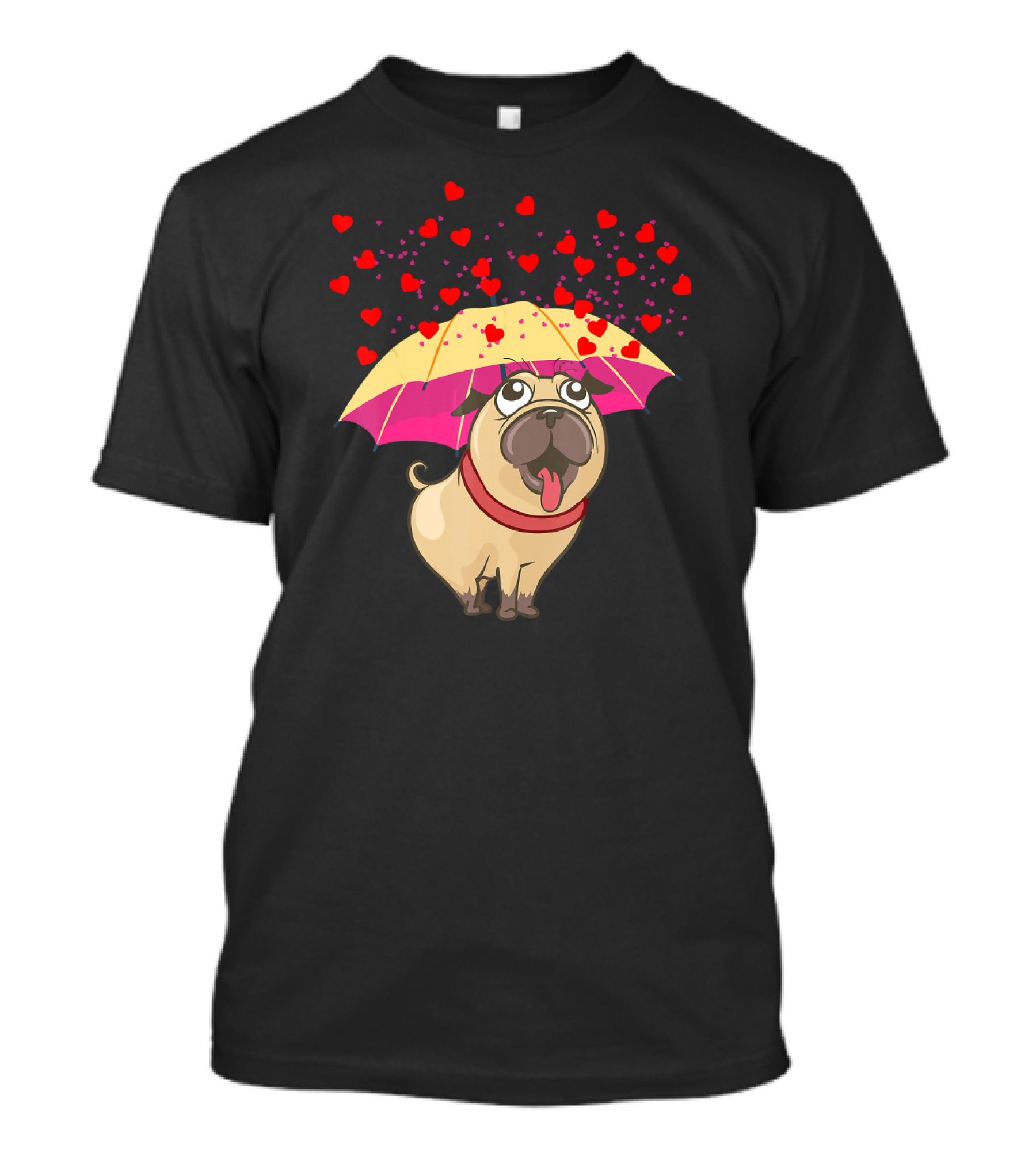 Cute Pug Dog Under Heart Umbrella Valentines Day Pug Lover T-Shirt