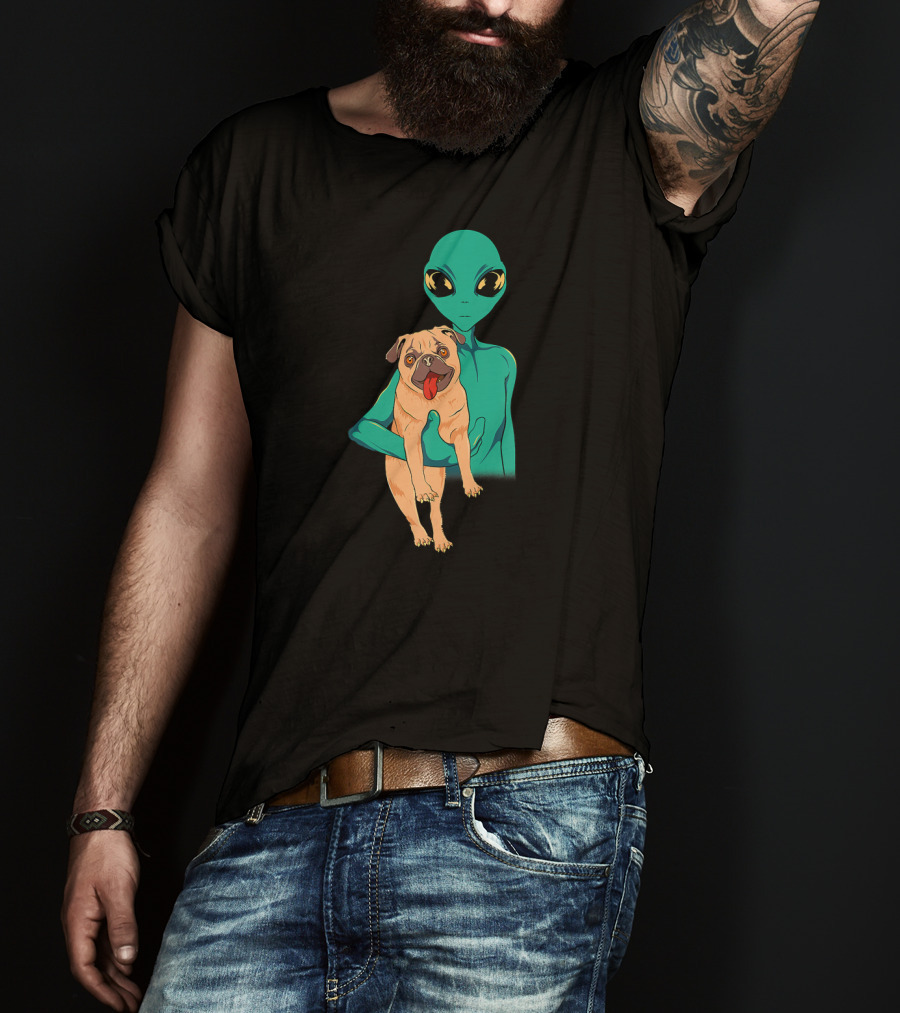 Funny Pug Alien Trippy Dog With Green Extraterrestrial T-Shirt