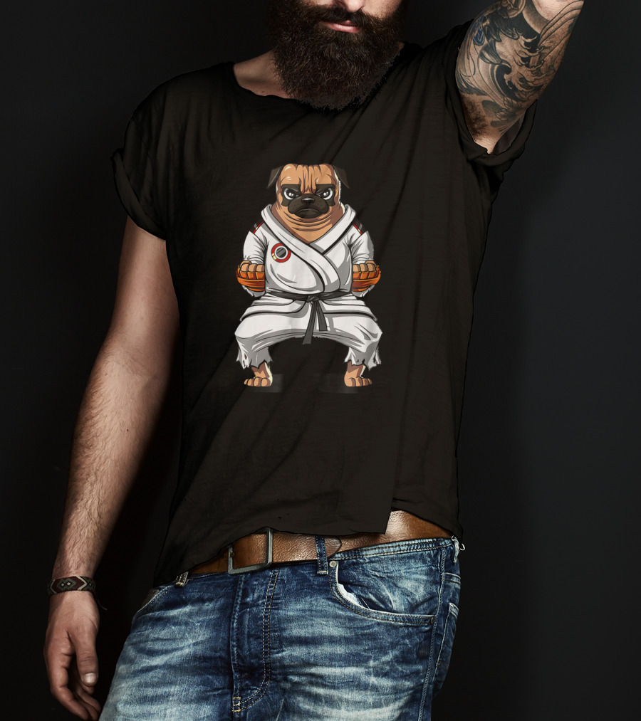 Pug Dog Karate Gi Martial Arts Stance T-Shirt