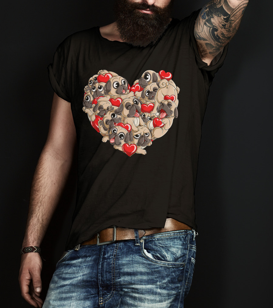 Pug Heart Valentines Day Dog Lover Boys Men Love T-Shirt