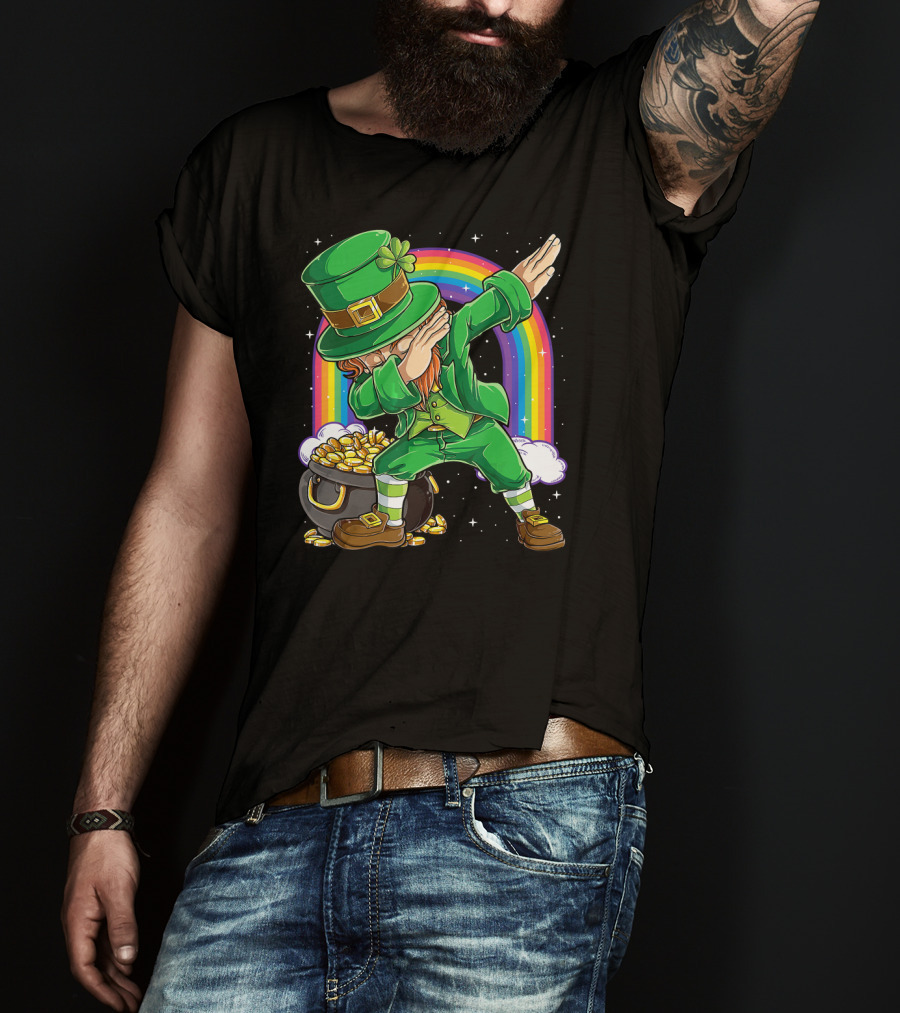 Dabbing Leprechaun St Patricks Day Boys Dab With Pot Of Gold And Rainbow T-Shirt