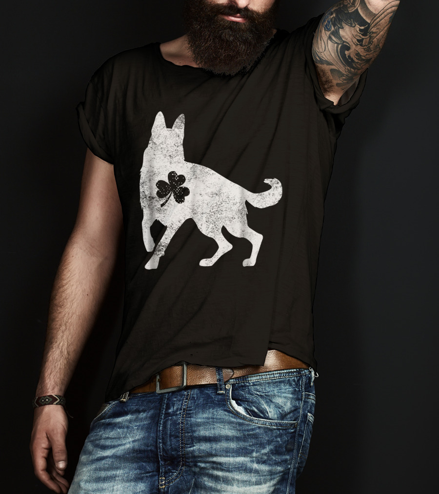 German Shepherd Silhouette Irish Clover St Patrick's Day Dog T-Shirt
