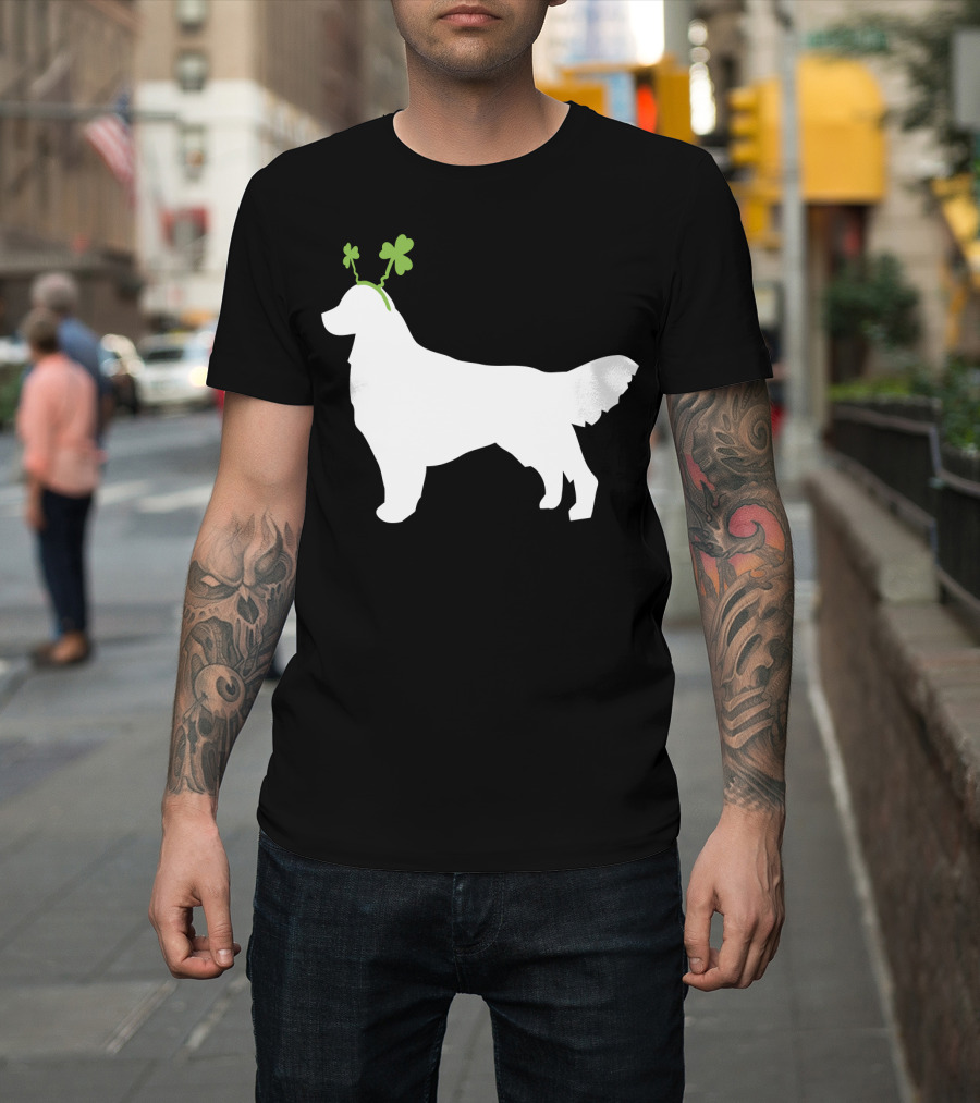 Golden Retriever Shamrock Antlers St Patricks Day Dog T-Shirt