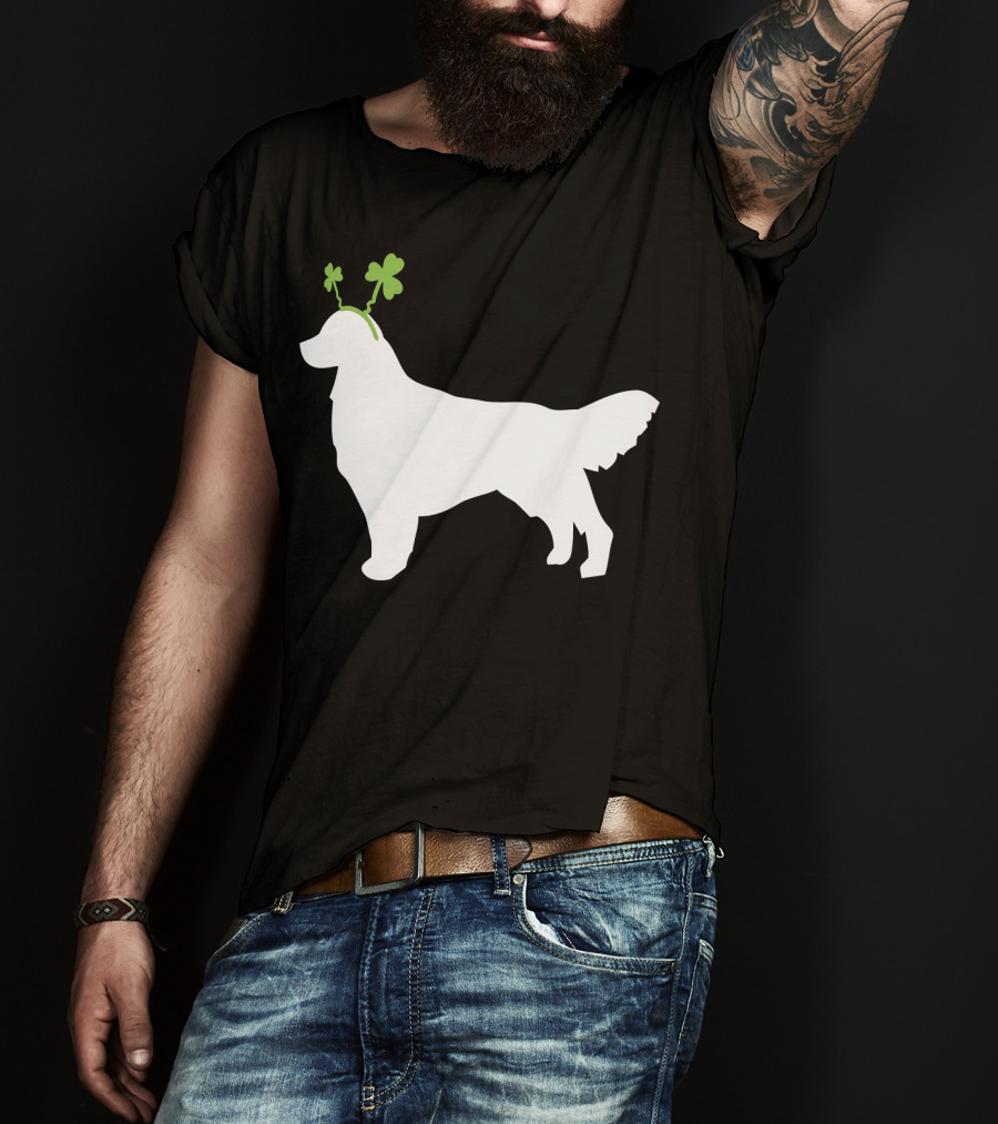 Golden Retriever Shamrock Antlers St Patricks Day Dog T-Shirt