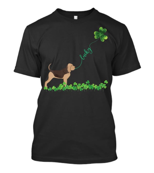 Lucky Bloodhound Dog With Shamrock St Patrick Day T-Shirt