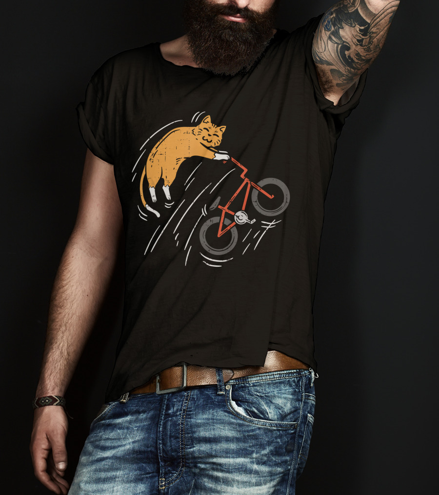 Orange Cat Riding Bicycle In Motion T-Shirt