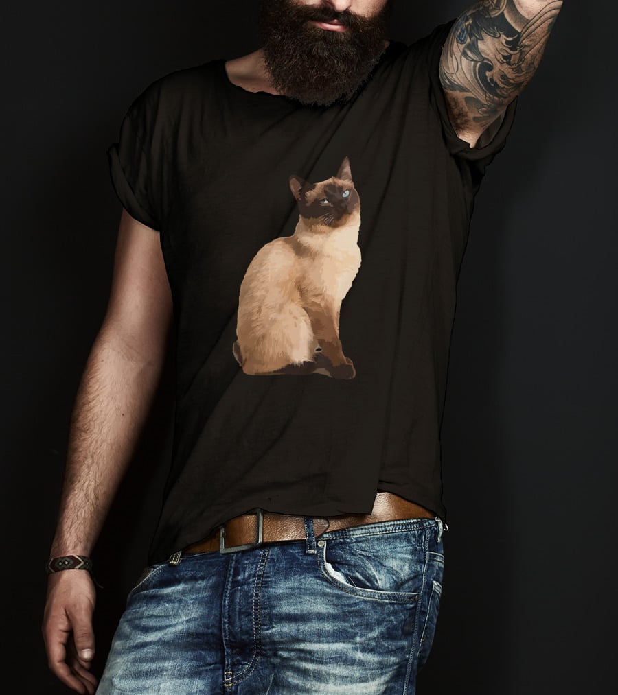 Siamese Cat Cute Siamese Cat Sitting Brown Fur Blue Eyes T-Shirt
