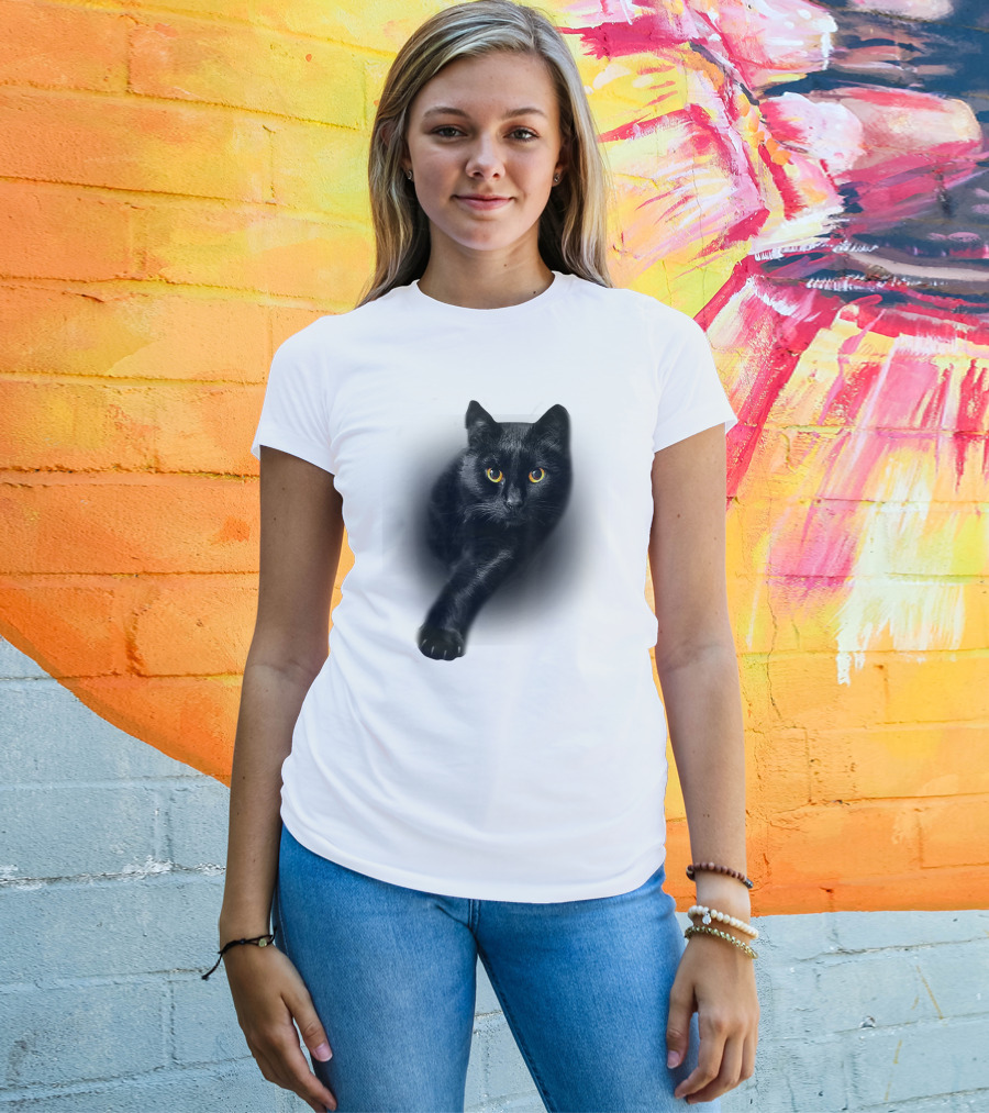 Black Cat Yellow Eyes Cats Iconic Feline Expression T-Shirt
