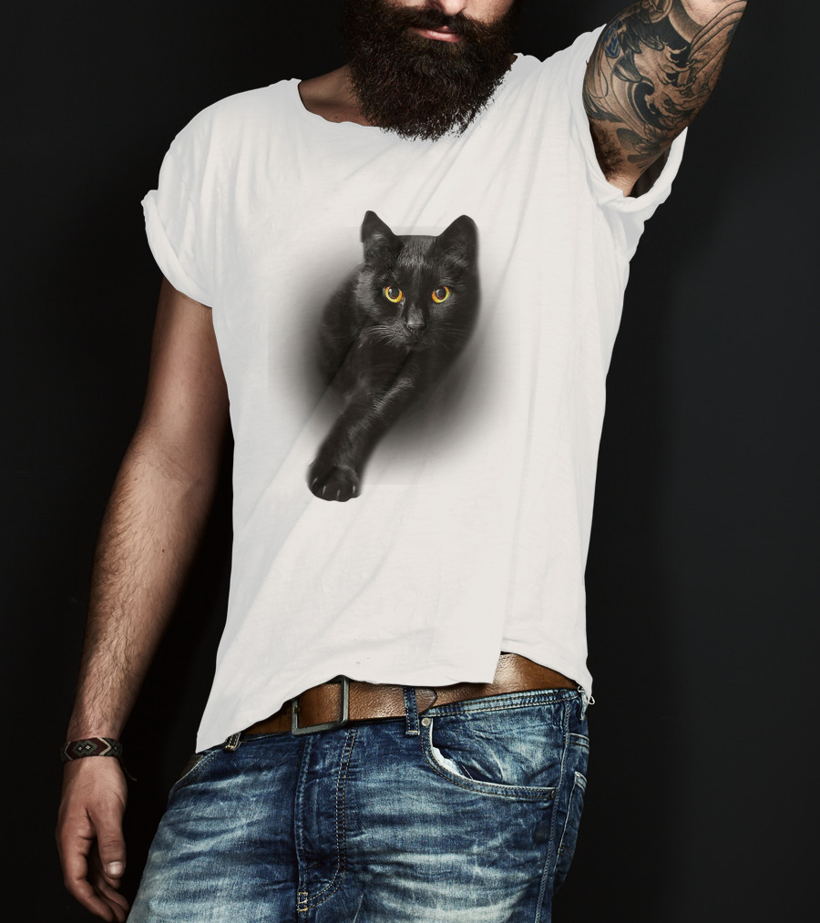 Black Cat Yellow Eyes Cats Iconic Feline Expression T-Shirt