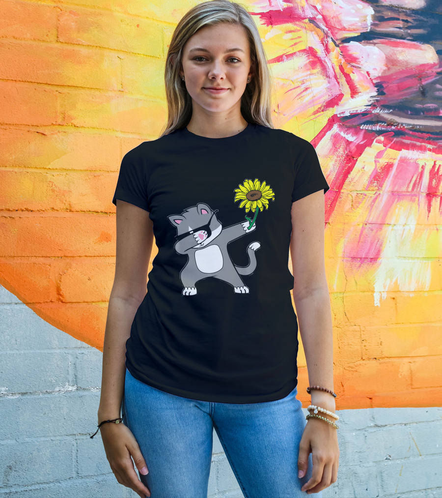 Dabbing Kitty Cat Sunflower Autism Awareness Iconic Symbols T-Shirt