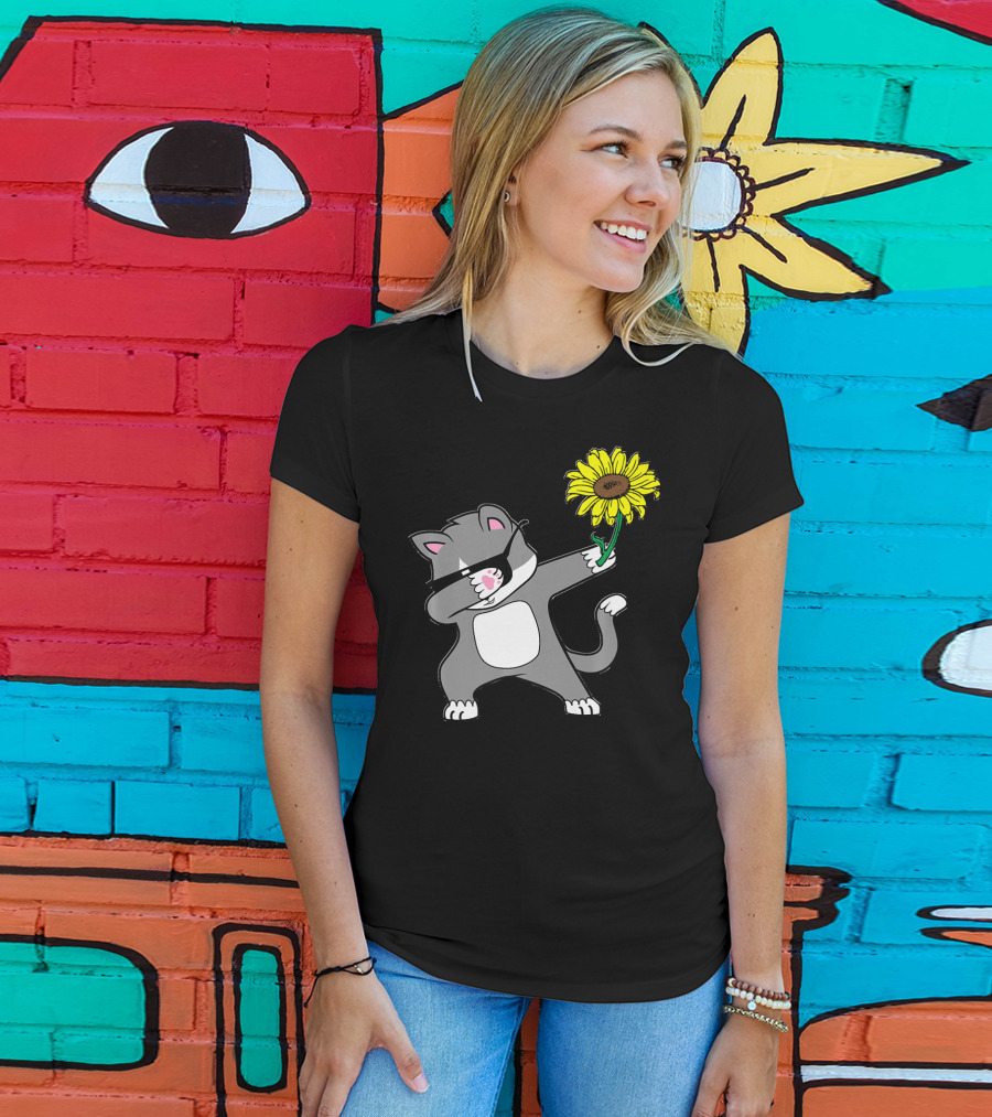 Dabbing Kitty Cat Sunflower Autism Awareness Iconic Symbols T-Shirt