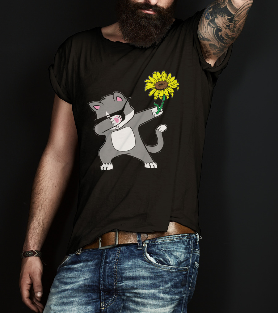 Dabbing Kitty Cat Sunflower Autism Awareness Iconic Symbols T-Shirt