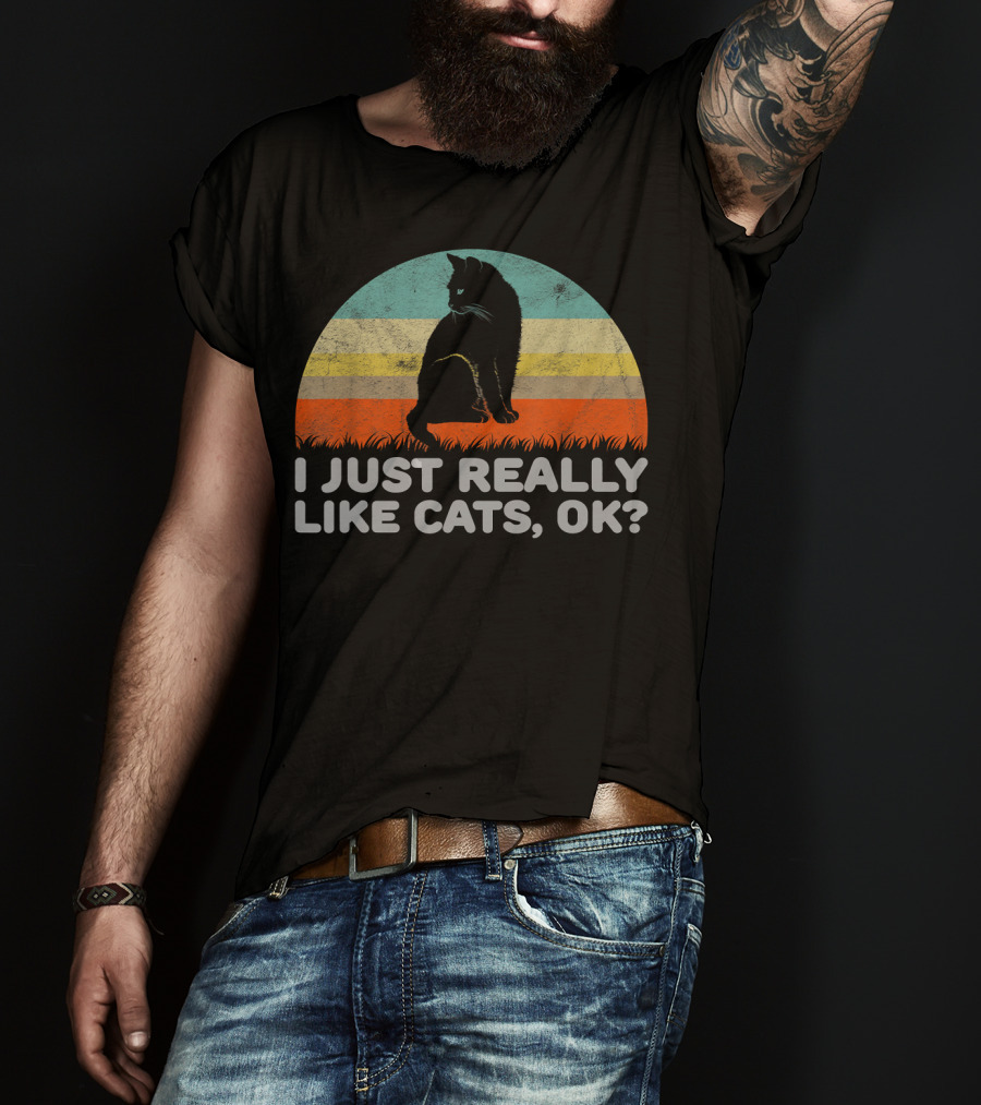 I Just Really Like Cats OK Retro T-Shirt