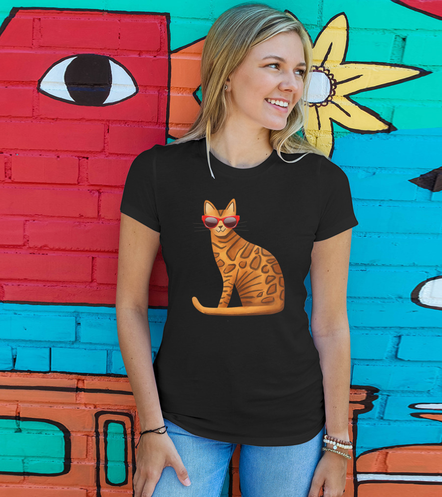 Best Cool Bengal Cat With Red Sunglasses For Summer T-Shirt