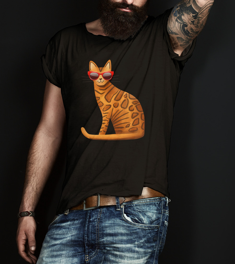 Best Cool Bengal Cat With Red Sunglasses For Summer T-Shirt