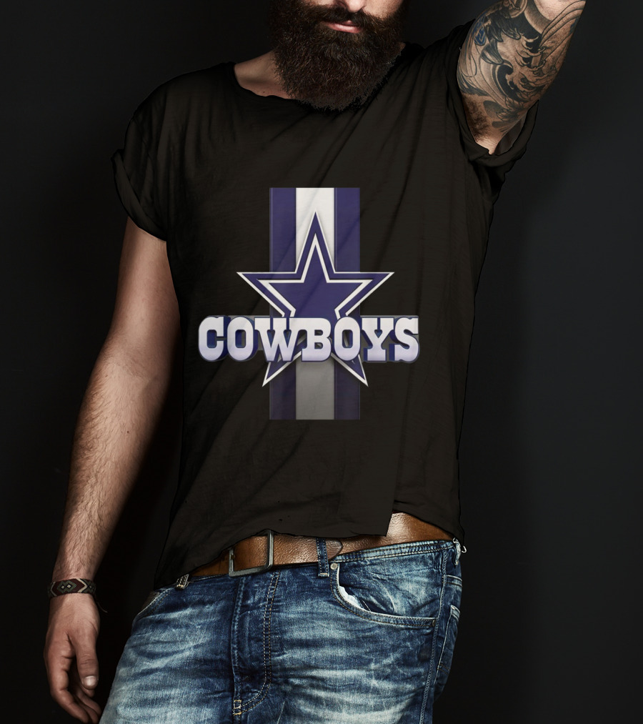 Dallas Cowboys Star Logo With Blue And White Stripe Background T-Shirt