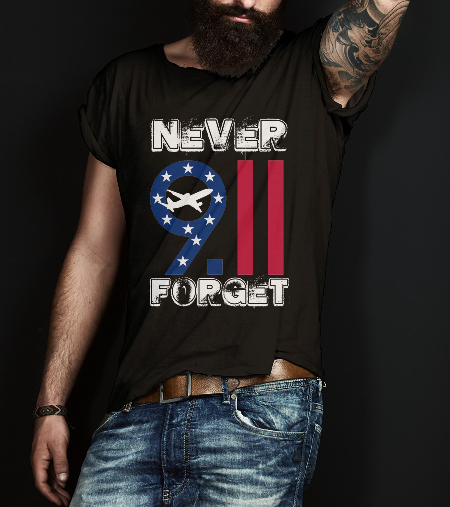 911 Never Forget 9.11 Memorial Remembrance With Stars And Airplane T-Shirt