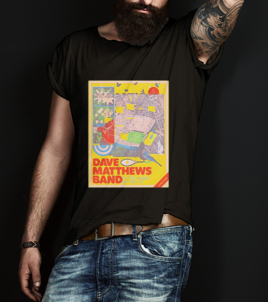 Dave Matthews Band Forest Hills NY 2026 Stadium June 10 Art Collage Stadium Map And Bird T-Shirt