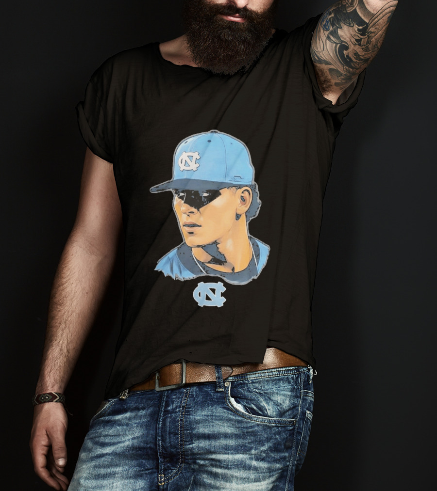 UNC Tar Heels Baseball Portrait Comic Style Navy Blue Cap T-Shirt