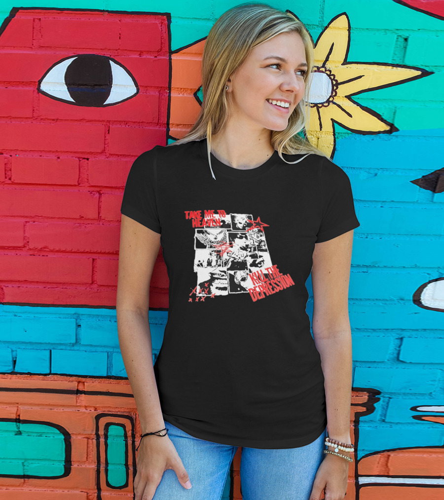 Take Me To Heaven Kill The Depression Kurt Cobain Nirvana Punk Rock Concert Collage T-Shirt