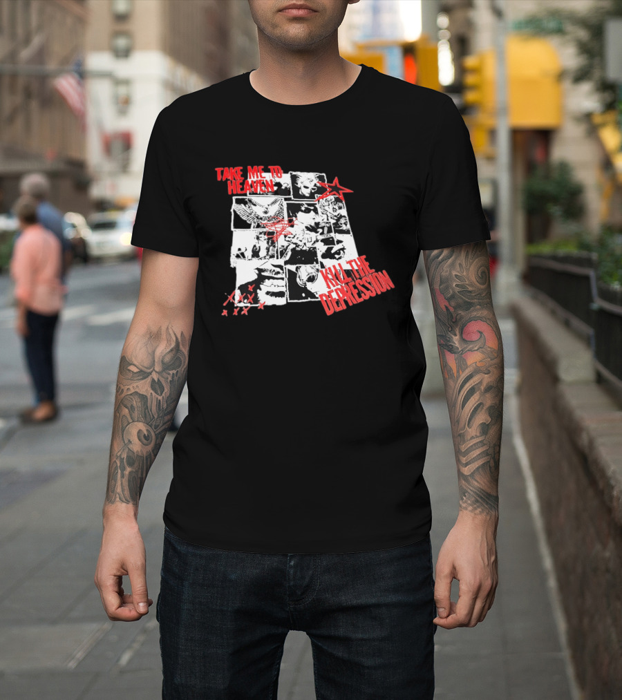 Take Me To Heaven Kill The Depression Kurt Cobain Nirvana Punk Rock Concert Collage T-Shirt