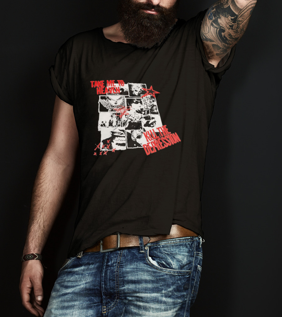 Take Me To Heaven Kill The Depression Kurt Cobain Nirvana Punk Rock Concert Collage T-Shirt