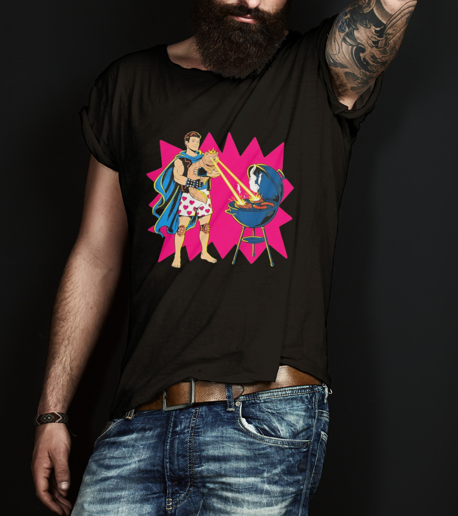 Superhero Cape Heart Shorts Laser Cat BBQ In Action T-Shirt