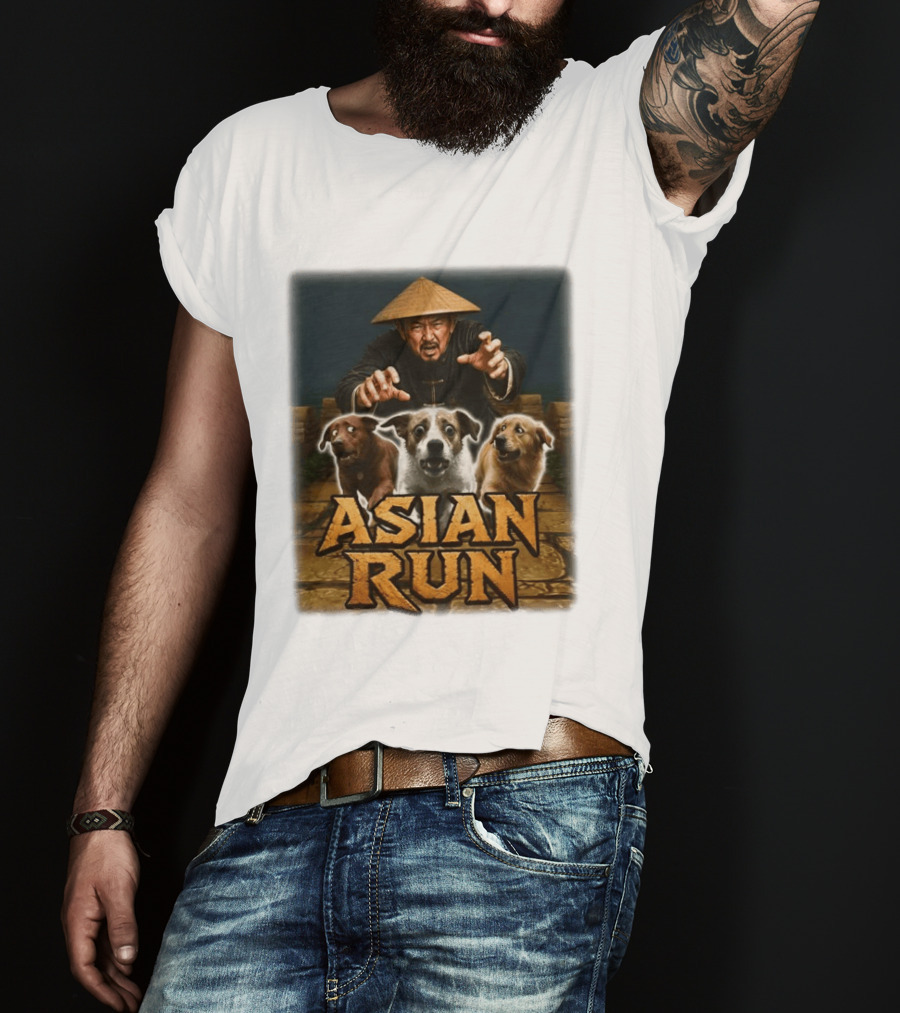 Asian Run Dogs With Traditional Hat Man T-Shirt