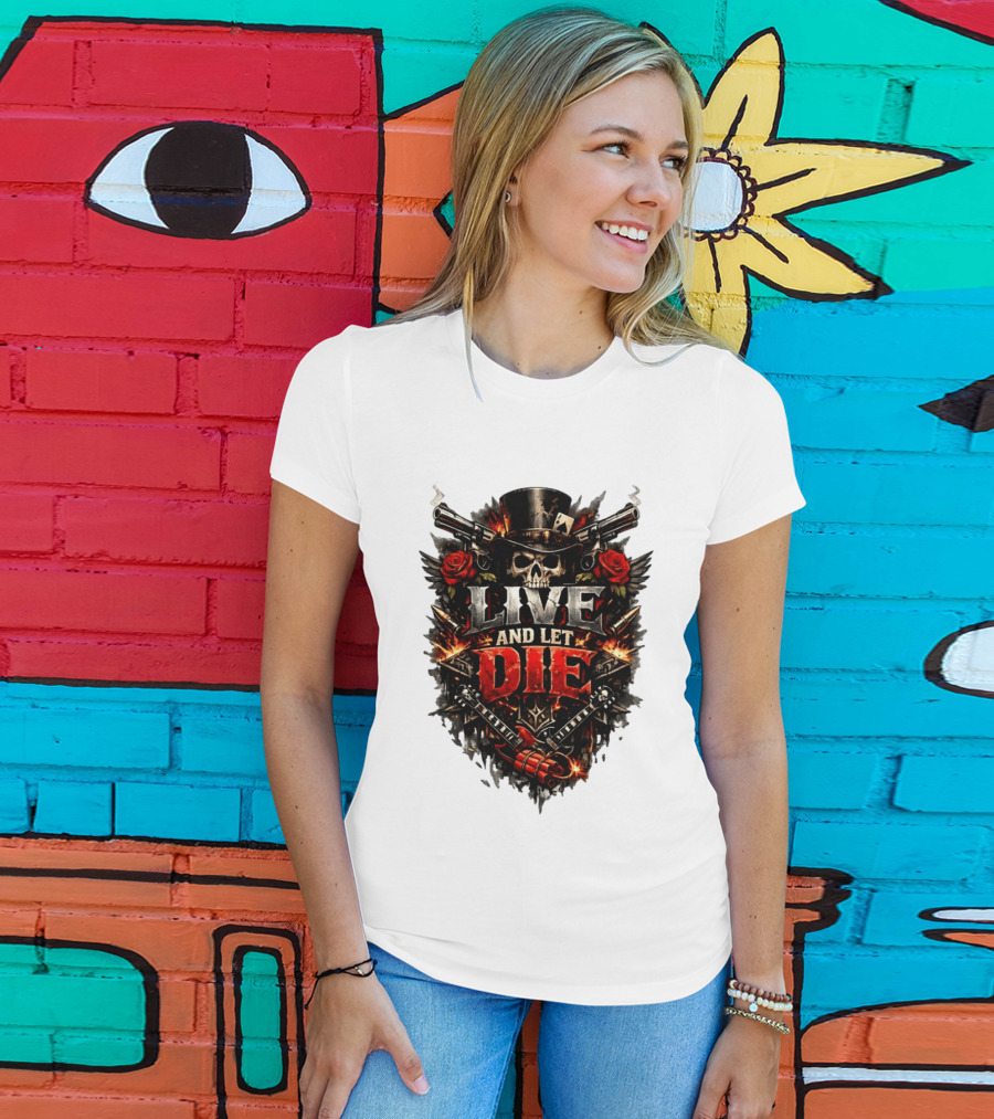 Guns N' Roses Live And Let Die Skull Roses Guns Playing Cards T-Shirt