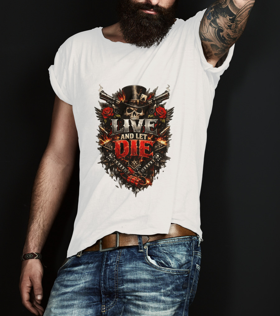 Guns N' Roses Live And Let Die Skull Roses Guns Playing Cards T-Shirt