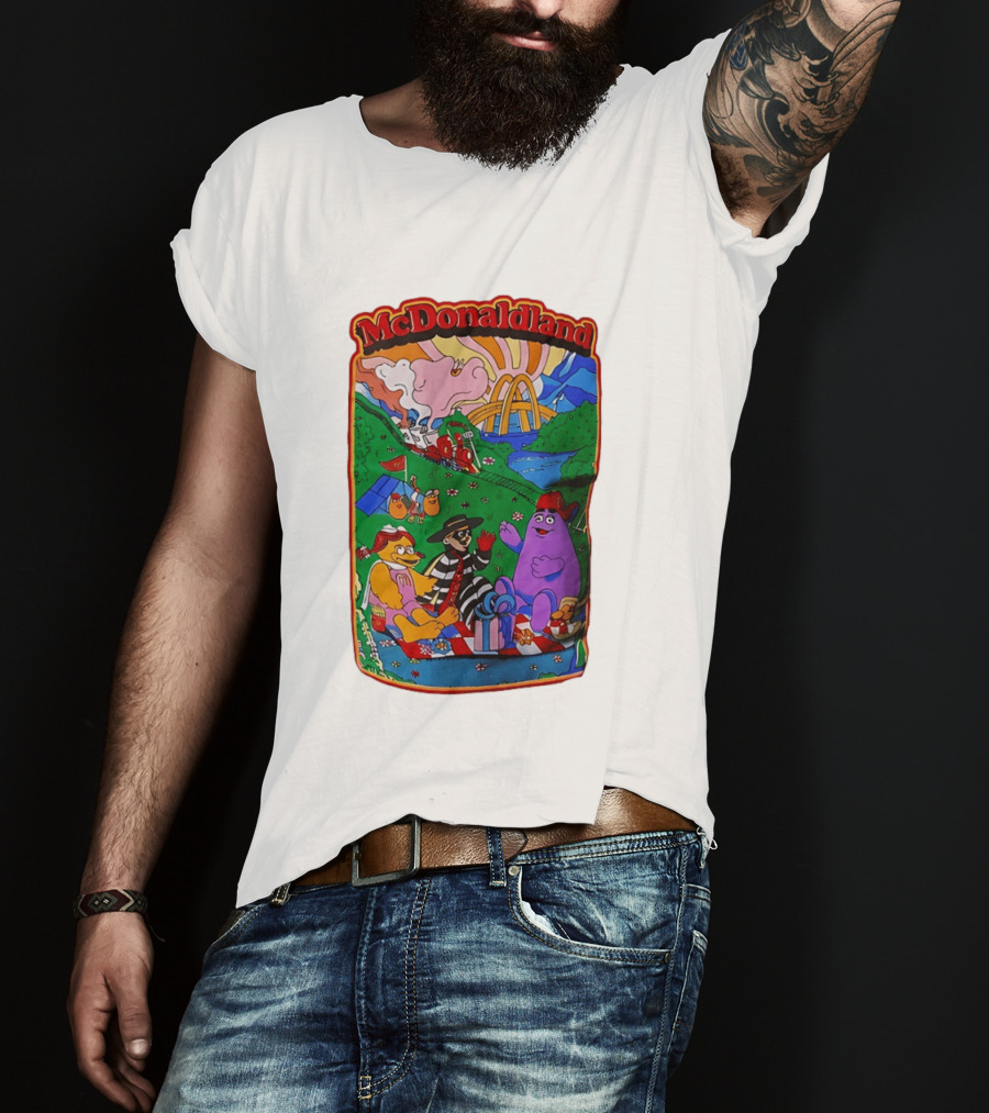 McDonaldland Hamburglar Grimace Birdie Picnic Train Scene T-Shirt