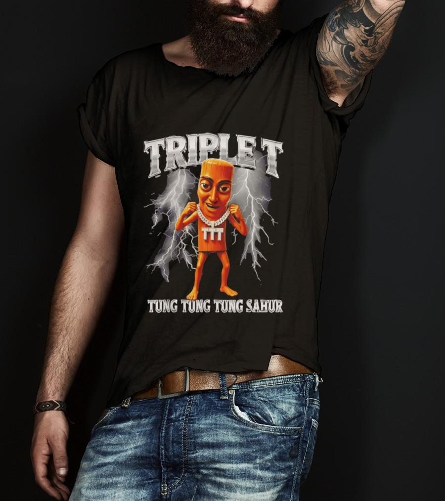Triple Tung Tung Tung Sahur Meme Brainrot T-Shirt